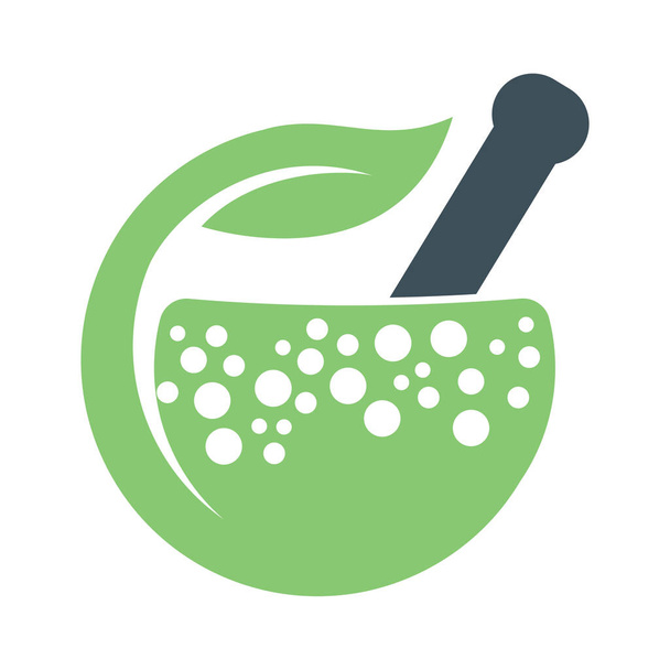 Design del logo del concetto di farmacia. Logo componente Medicina Organica. - Vettoriali, immagini