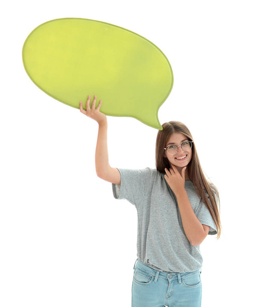 dreamy young woman with a speech bubble. - Foto, imagen