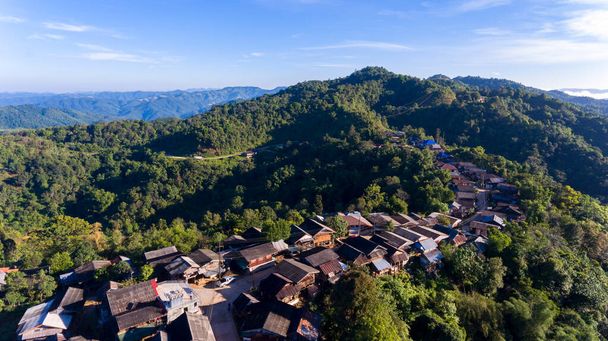 "aerial photograph drone" Hill Tribe House, Ban La-Ub, Huai Hom Subdistrict, Mae La Noi District, Mae Hong Son, Thailand - Photo, Image