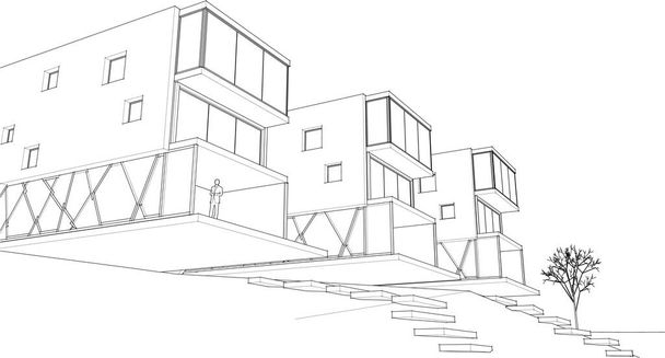 modern ház építészeti vázlat 3d renderelés - Vektor, kép