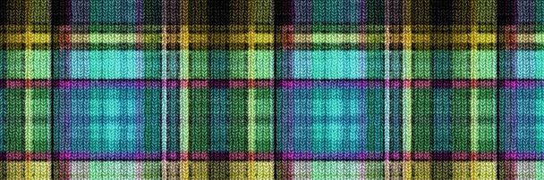 クラシックな冬のタータンニットウールはシームレスなエッジボーダーを果たしました。レトロギンガムチェッカーのトリムの背景。織りスコットランドの男性のツイードステッチクラフト効果リボンバナー.  - 写真・画像