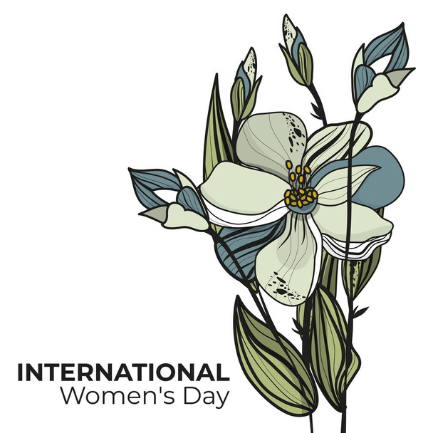 Happy Women's Day. March 8 Women's Day vector illustration of linear Magnolia icons. Congratulations to mothers, grandmothers, girls, women. A modern postcard. Spring. - ベクター画像