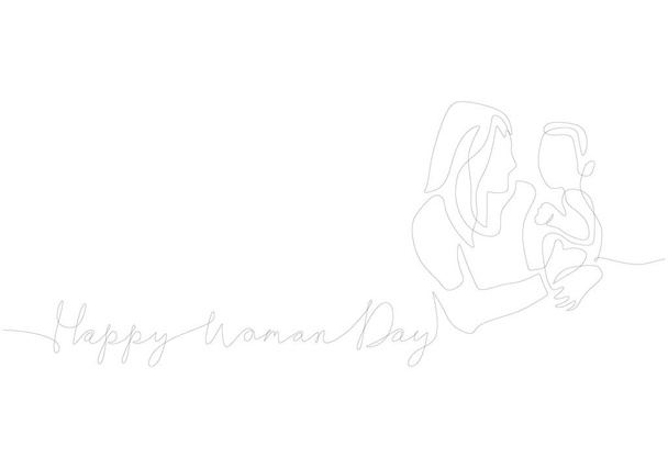 One continuous single line of happy woman day isolated on white background. - Vector, imagen