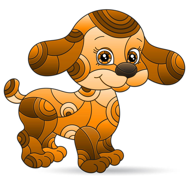 Illustratie in glas-in-lood stijl van een cartoon hond, toon bruin dier geïsoleerd op een witte achtergrond - Vector, afbeelding