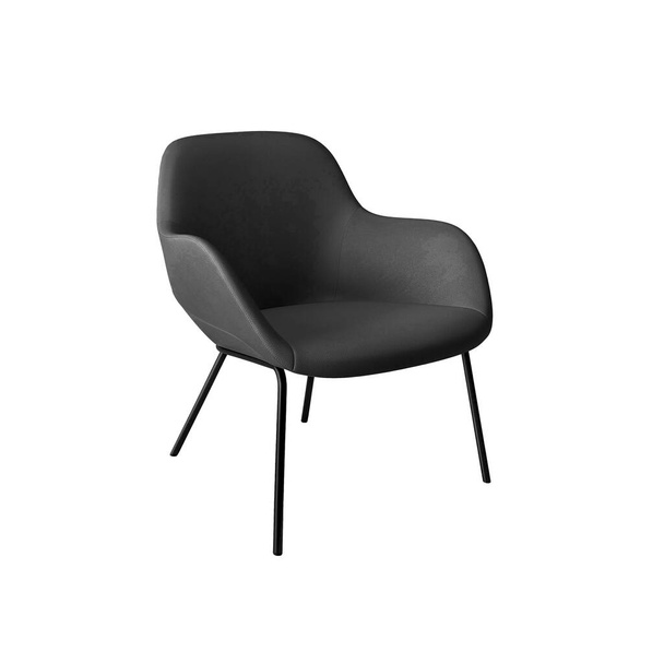 Black luxury leather classical armchair with black metal legs for cafe and office, isolated on white background with clipping path. Series of furniture - Valokuva, kuva