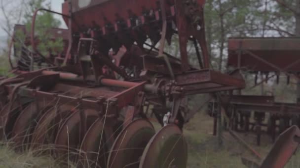 Abandoned equipment in the village. A city without people. Disaster at a nuclear power plant. Ukraine. Pripyat. Rusty transport - Footage, Video