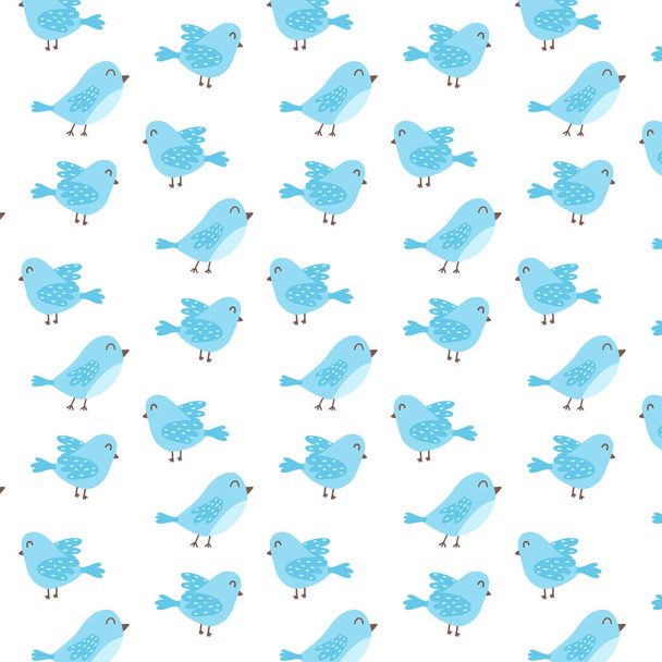  Seamless pattern with cute blue birds. Pattern with birds . Vector pattern in doodle style. - Vektör, Görsel