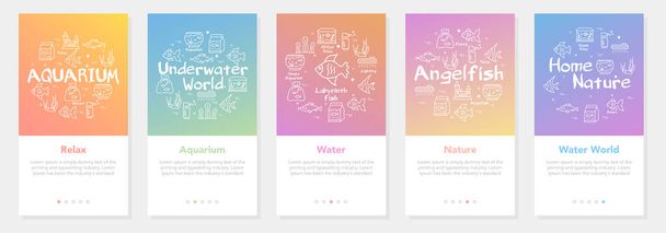 Set of colorful vertical banners for water life with white linear illustrations - Vector, Image