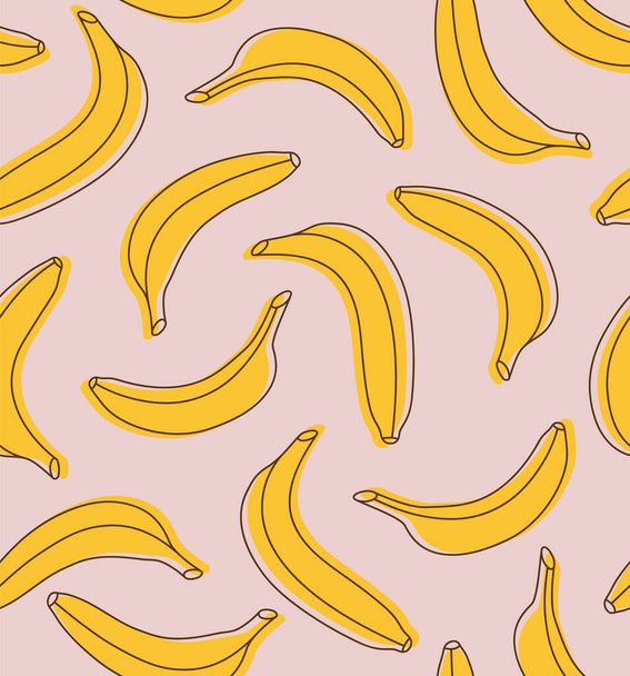 Modèle sans couture de bananes isolées sur rose. Fruits colorés. Concept de fruits tropicaux, alimentation saine, bonbons sains, vitamines. Dessin créatif en ligne et taches de couleur. - Vecteur, image