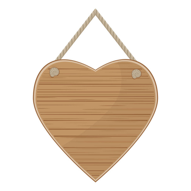 心の形で木製のプラーク。空の木製の看板、カラーベクトルイラスト - ベクター画像
