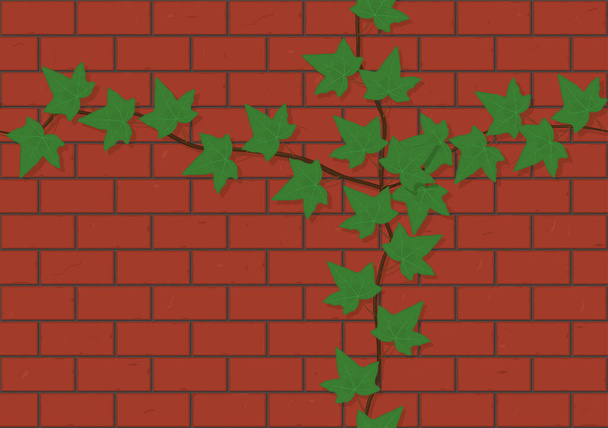 Seamless red brick wall with ivy vine background vector illustration - Vector, Image