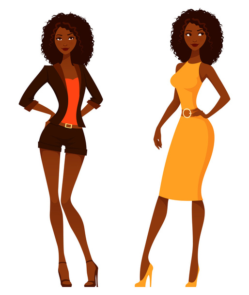Elegant African American women with natural curly hair - Vector, Image
