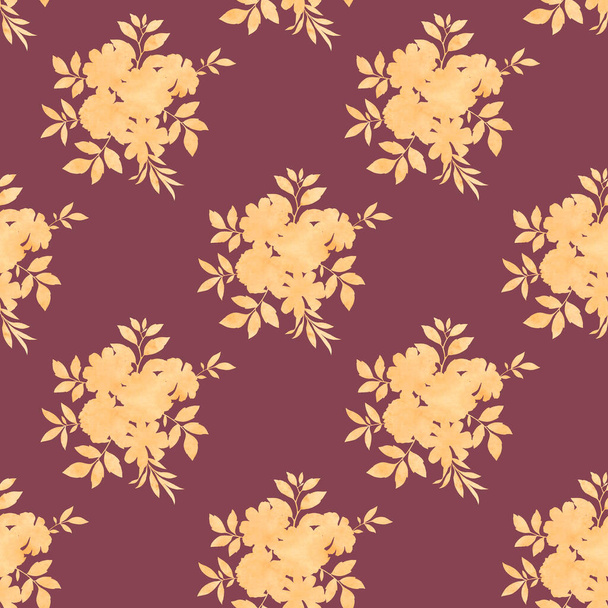 Seamless botanical pattern, silhouette of a bouquet of flowers. Watercolor texture of flowers silhouette for design, ready-made seamless background with delicate flowers. - Foto, immagini