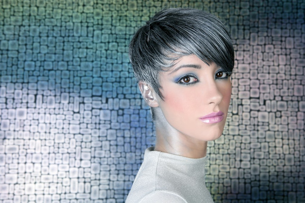 Silver futuristic hairstyle makeup portrait - Foto, imagen