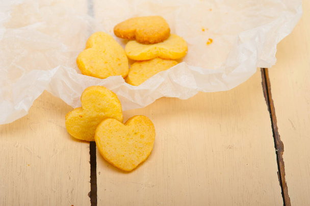 fresh baked heart shaped shortbread valentine day cookies on a paper wrap - Photo, Image