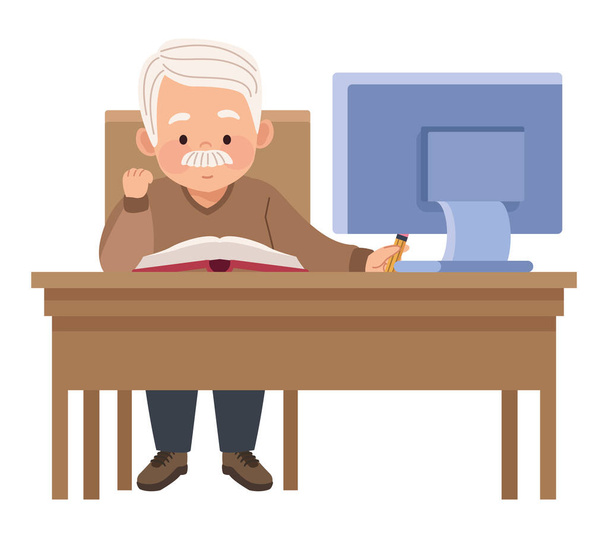 old man reading textbook - Vector, Image