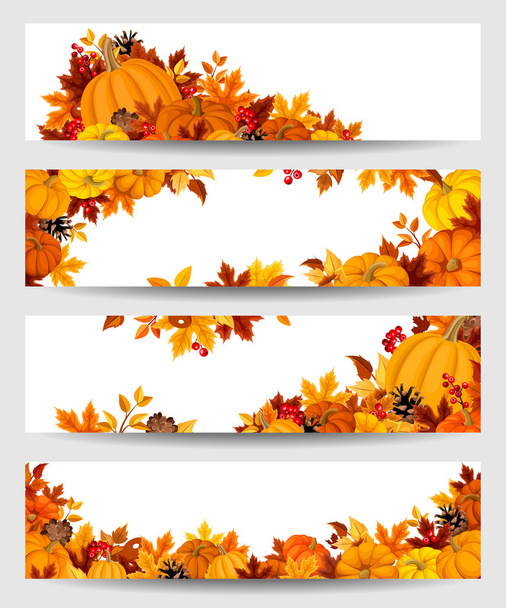 Vector banners with orange pumpkins and autumn leaves. - Vector, Image