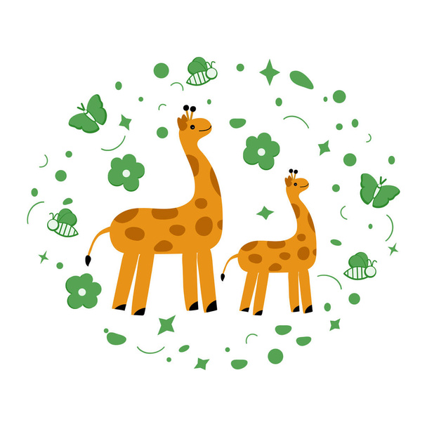 Illustrazione vettoriale Animali africani Giraffa sorridente. Fauna selvatica Africa Natura Safari Zoo Savanna Disegno infantile - Vettoriali, immagini