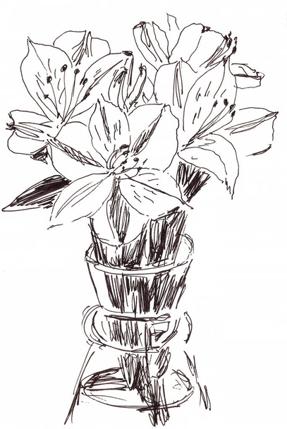 alstroemeria kytice ve skleněné váze, výtvarná výzdoba. Vysoce kvalitní ilustrace - Fotografie, Obrázek