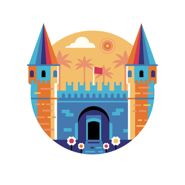 Topkapi Palace Istanbul Travel Icon in Flat - Vector, Image