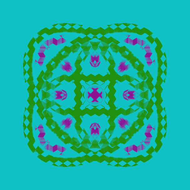 青を基調とした紫と緑の抽象的なパターンデザイン。イラスト. - 写真・画像