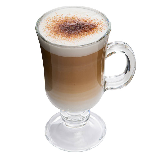 Glass cup mix latte coffee foam, white background - Foto, Bild