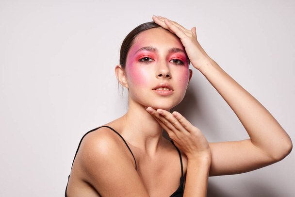 Beauty fashion female pink face makeup posing attractive look isolated background unaltered - Foto, Imagen