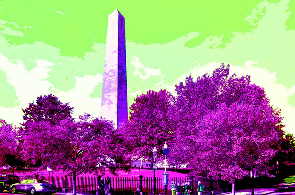 BOSTON MA USA - 12 10 2005: Bunker Hill Monument in Charlestown sign illustration pop-art background icon with color spots - Photo, Image
