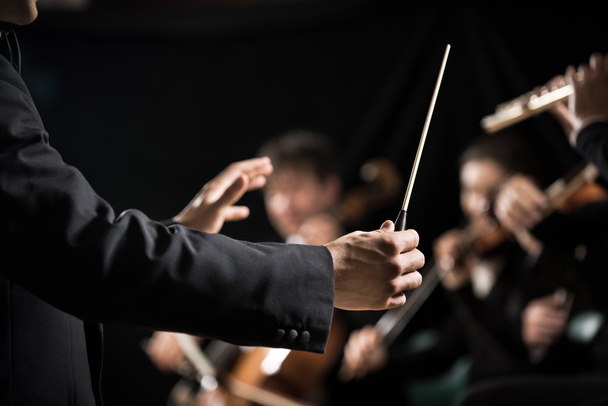 Conductor directing symphony orchestra - 写真・画像