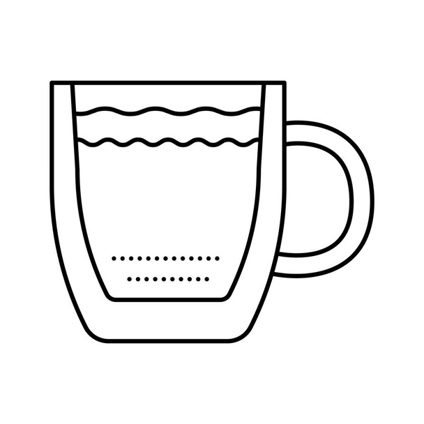 taza de café doble pared de vidrio línea icono vector ilustración - Vector, imagen
