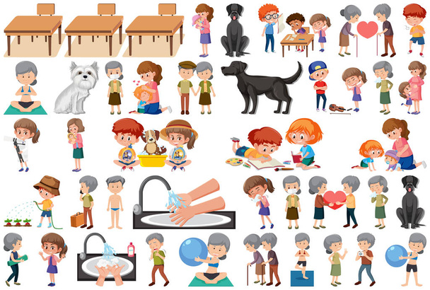 Conjunto de diferentes actividades personas en ilustración de estilo de dibujos animados - Vector, imagen