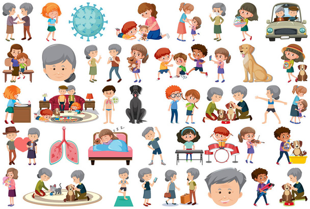 Set van verschillende activiteiten mensen in cartoon stijl illustratie - Vector, afbeelding