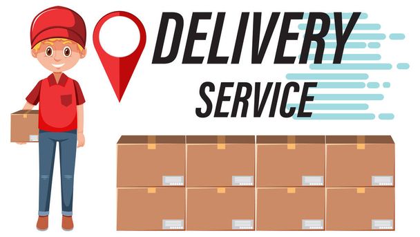Delivery Service banner egy futár rajzfilm karakter illusztráció - Vektor, kép