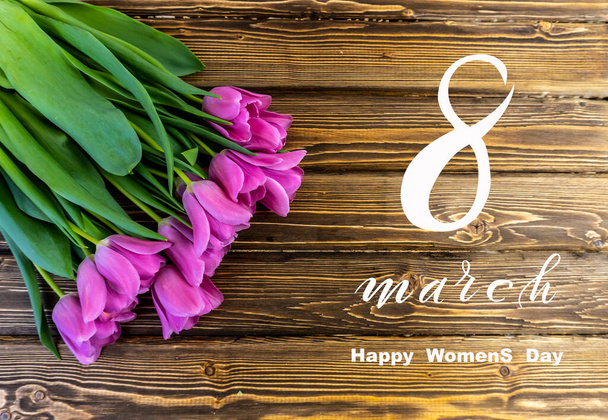 Міжнародний жіночий день 8 березня! Flat Lay, banner, вітальний листівка з квітами від 8 березня. - Фото, зображення