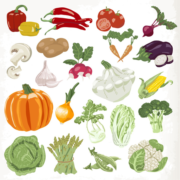 Set of vegetables. Icons isolated on white background - Vektör, Görsel