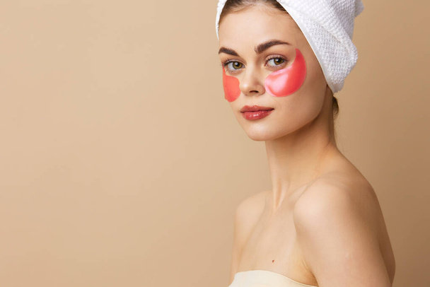 young woman patches rejuvenation skin care fun close-up Lifestyle - Foto, imagen