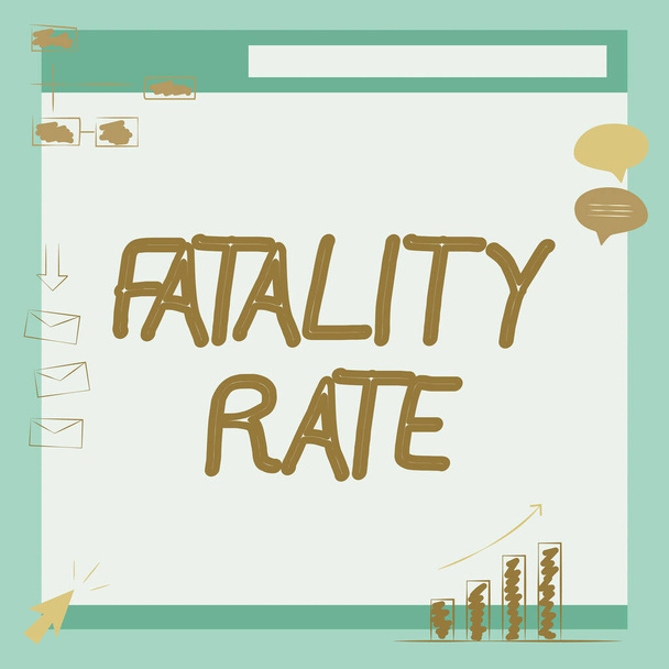 Text caption presenting Fatality Rate. Word for calculated number of deaths over a specific range of period Illustration Of Board Receiving Messages And Searching Improvements. - Photo, Image