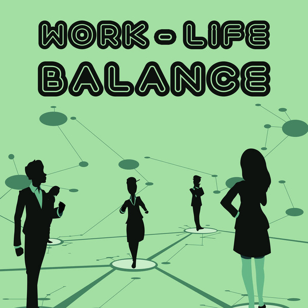 Χειρόγραφο κείμενο Εργασία Ζωή Ισορροπία. Επιχειρηματική ιδέα ιεράρχηση μεταξύ προσωπικής και επαγγελματικής δραστηριότητας Διάφορα μέλη της ομάδας Μόνιμη Ξεχωριστή Σκέψη Συνδεδεμένες γραμμές στο πάτωμα. - Φωτογραφία, εικόνα