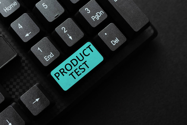 Tekst pisma Test produktu. Business showcase proces pomiaru właściwości lub wydajności produktów Word Processing Program Pomysły, Logowanie Programowanie Aktualizacje Concept - Zdjęcie, obraz