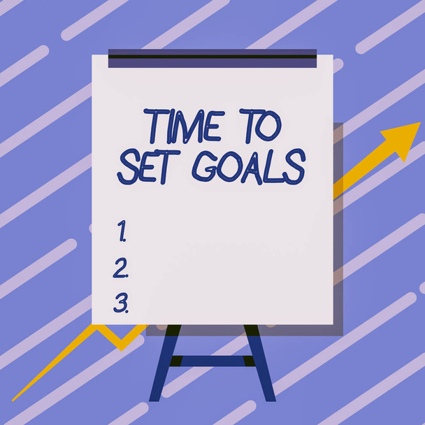 Conceptual display Time To Set Goals. Word Written on management tips Start training Eliminate bad habits Whiteboard Drawing With Arrow Going Up Presenting Growing Graph. - Photo, Image