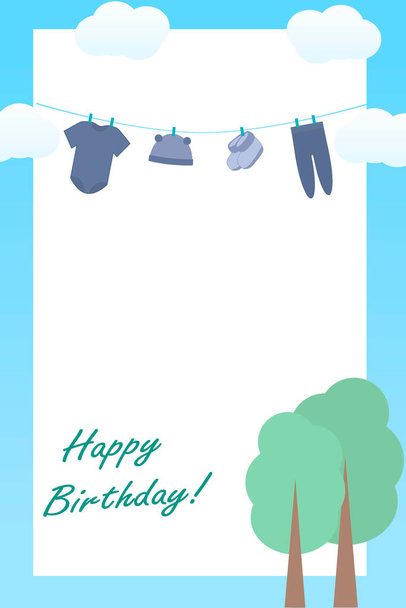 Happy birthday card with things - Wektor, obraz
