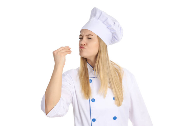 Mladá žena šéfkuchař izolovaných na bílém pozadí - Fotografie, Obrázek