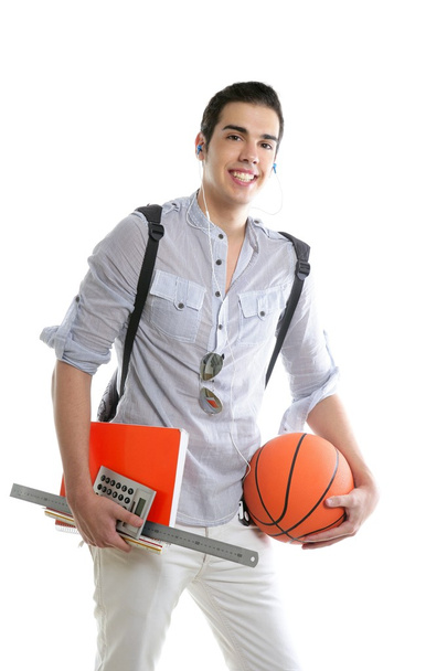 American look student boy with basket ball - Zdjęcie, obraz