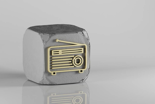 Vanha radio lyhyt antenni kuvake. Kaunis kultainen musiikki symboli kuvakkeet beton kuutio ja valkoinen keraaminen tausta. 3D-mallinnus. Suunnittelun taustakuvio. - Valokuva, kuva