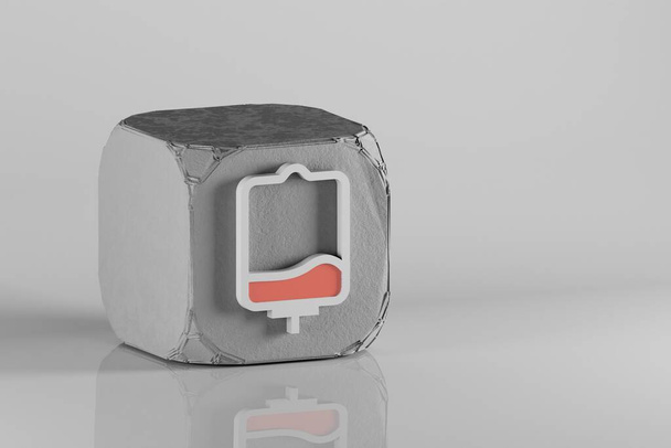 Bloedzak icoon. Prachtige Blood Symbbol medische op een beton kubus en witte keramische achtergrond. 3d weergave illustratie. Achtergrondpatroon voor ontwerp. - Foto, afbeelding