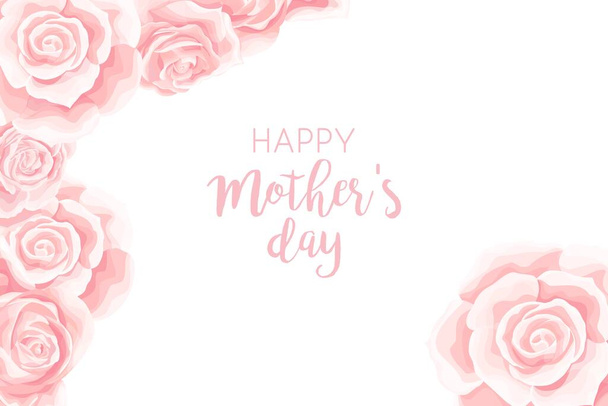 Szczęśliwy Dzień Matki ramka pocztówka z ładny krem róża pąki kwiatowe - Wektor, obraz