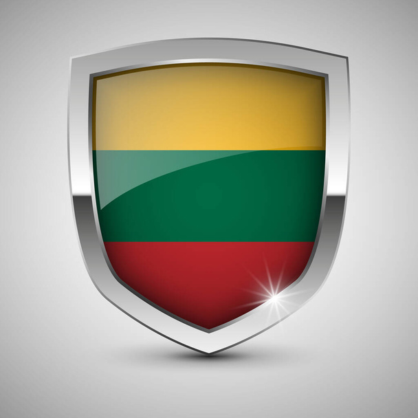 EPS10 Vektorový vlastenecký štít s vlajkou Litvy. Prvek dopadu pro použití, které z něj chcete udělat. - Vektor, obrázek