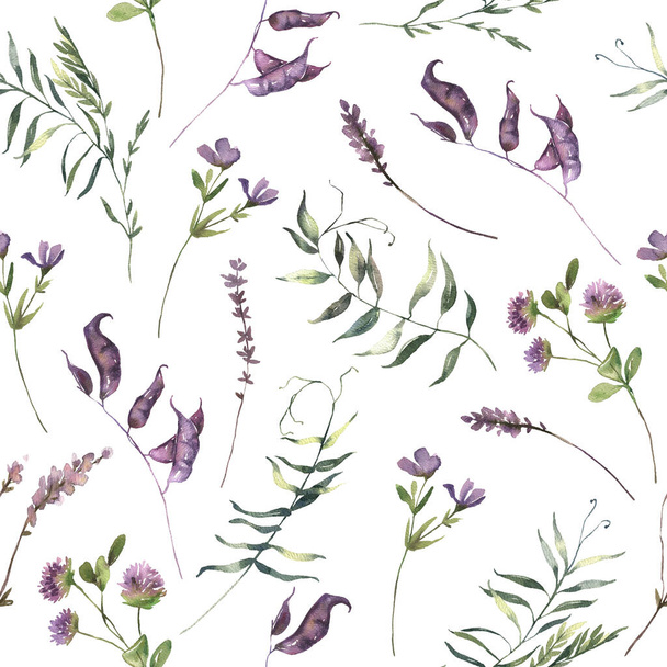 Seamless pattern with hand painted watercolor flowers. Cute design for Summer textile design, scrapbook paper, decorations. Floral seamless pattern. - 写真・画像