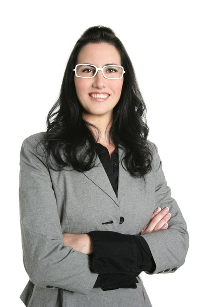 Businesswoman brunette gray suit portrait - Fotoğraf, Görsel