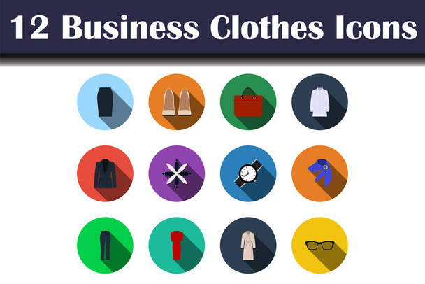 Set Icone Abbigliamento Business. Design piatto con ombra lunga. Illustrazione vettoriale. - Vettoriali, immagini